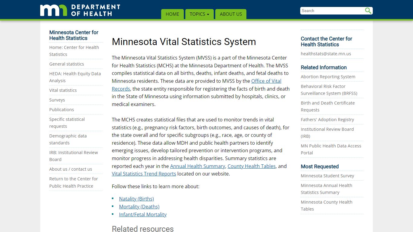 MCHS Vital Statistics - Minnesota Dept. of Health